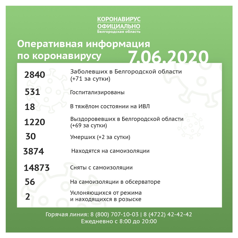 Статистика распространения коронавируса в Белгородской области