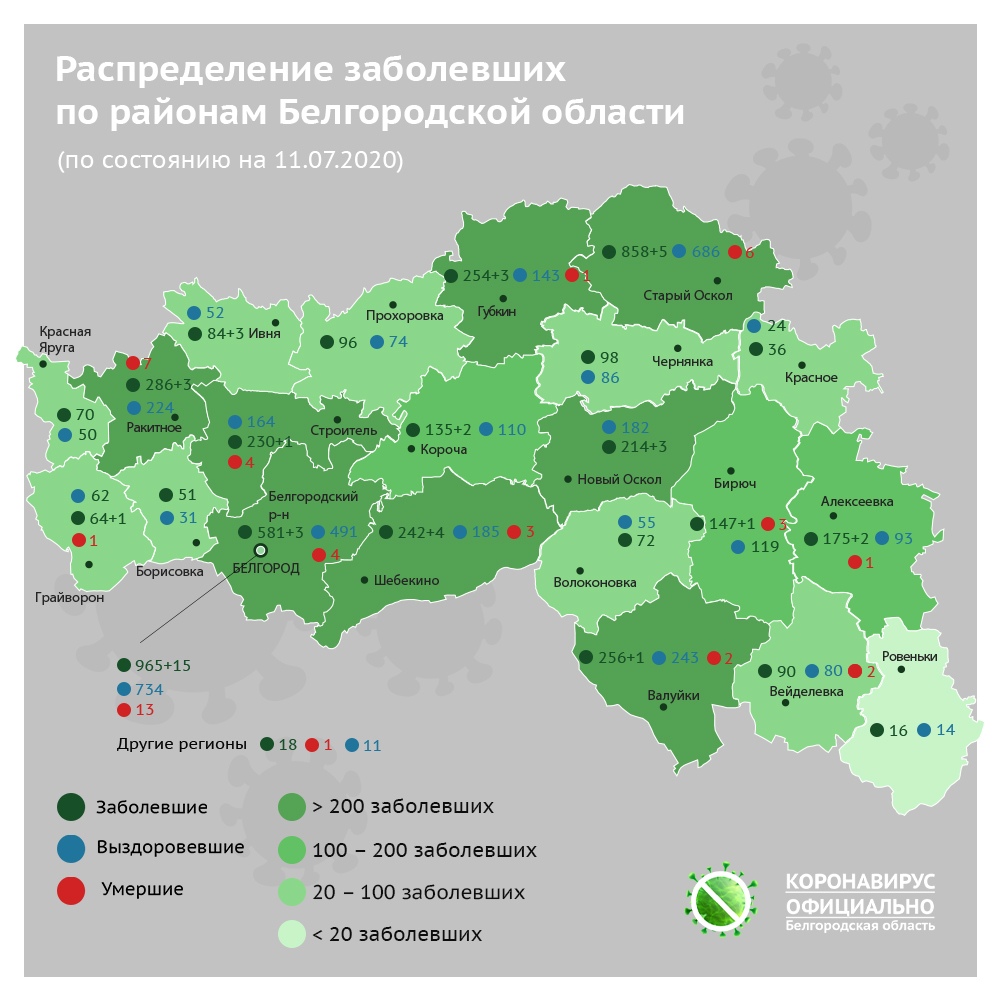 Карта распространения коронавируса в Белгородской области